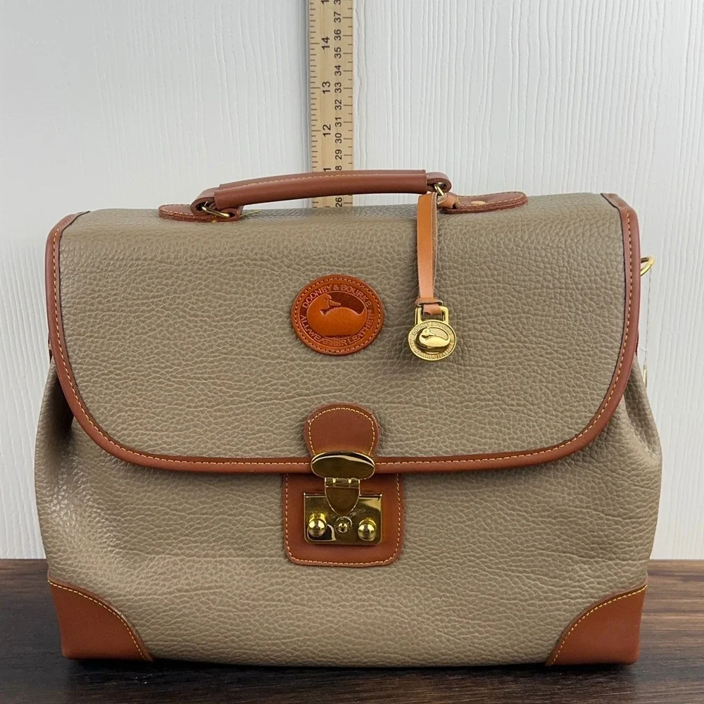 Dooney & Bourke All Weather Leather Satchel Briefcase Taupe Tan Vintage Bag